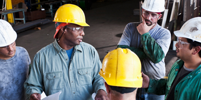 Group of workers on a course